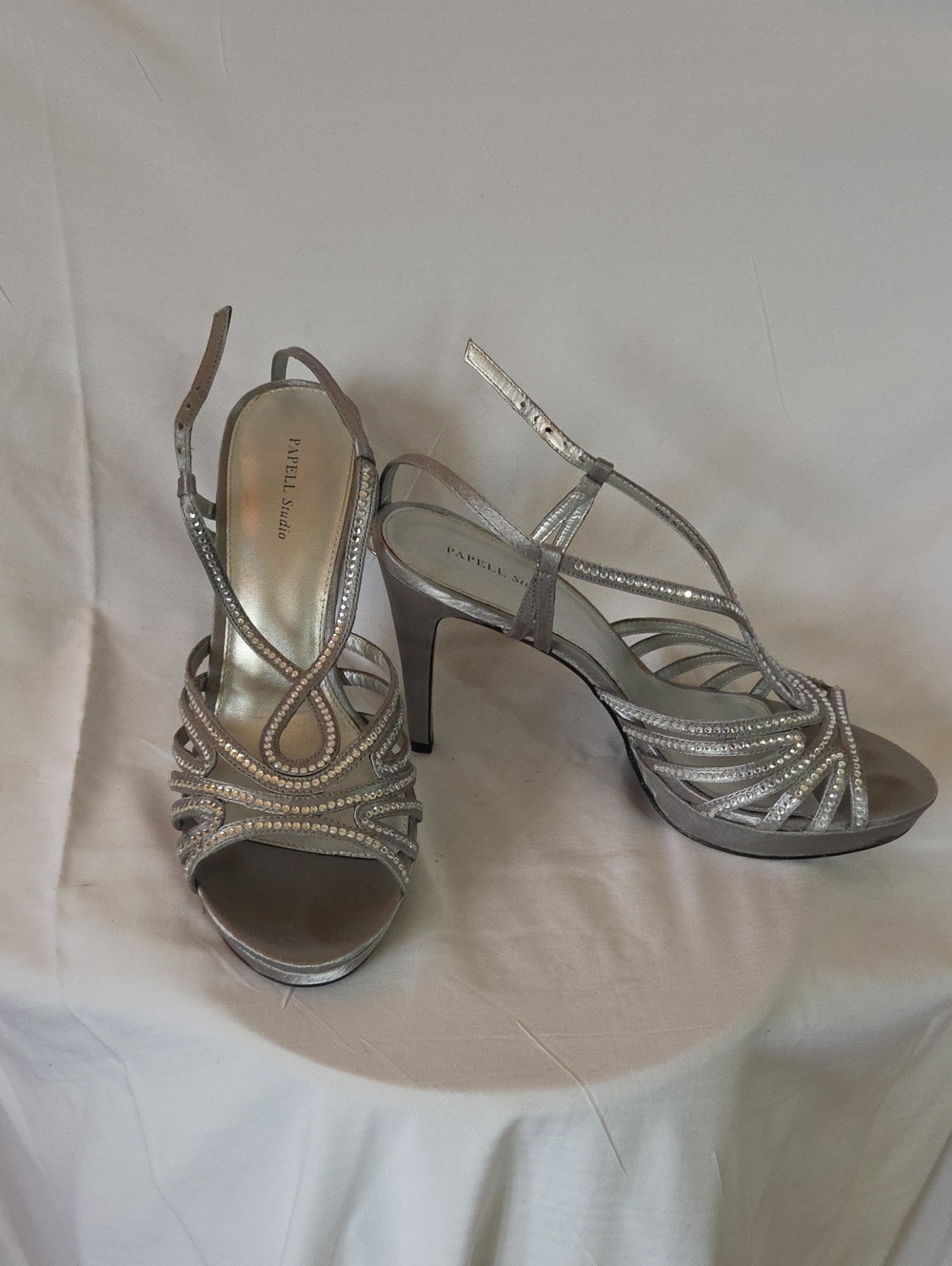 Papillio Silver Crystal Strappy High-Heel Sandals